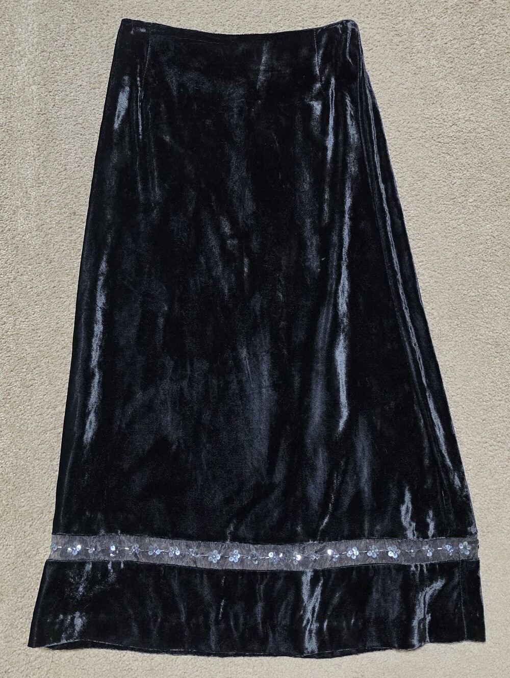 Vintage Maxou Velvet And Sheer Floral Accent Skirt